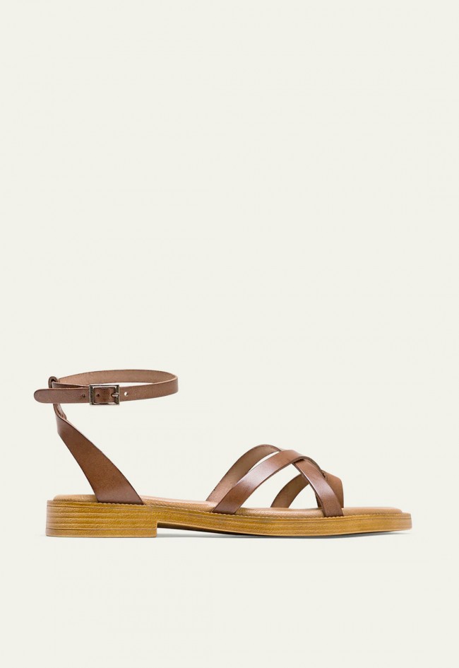SANDALIA PLANA ESCLAVA DE PIEL MOKA PORRONET MARTA 3131