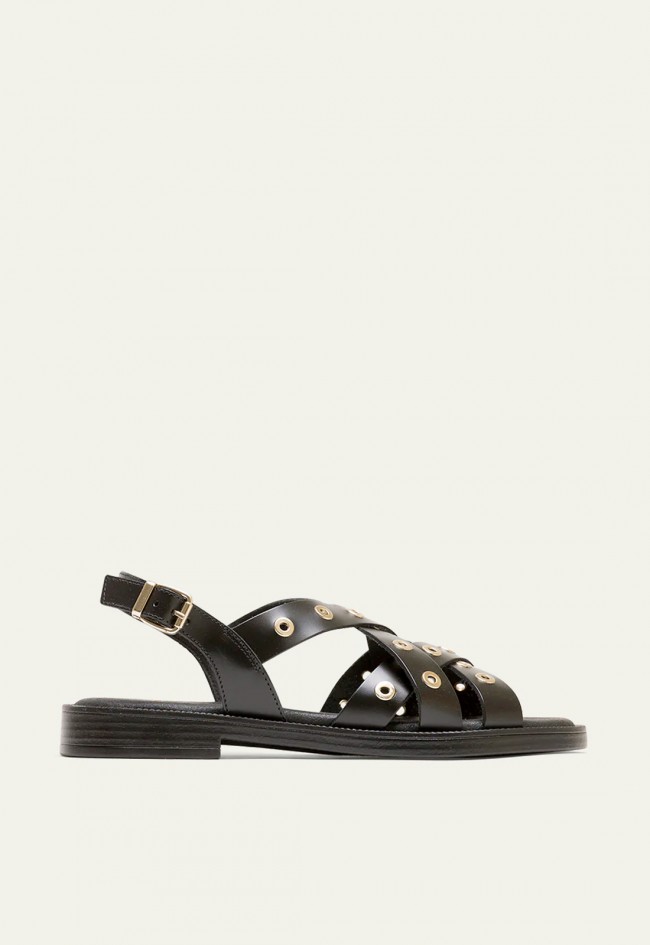 ANDALIA PLANA DE PIEL CON TACHUELAS NEGRO Porronet MÓNICA 3125