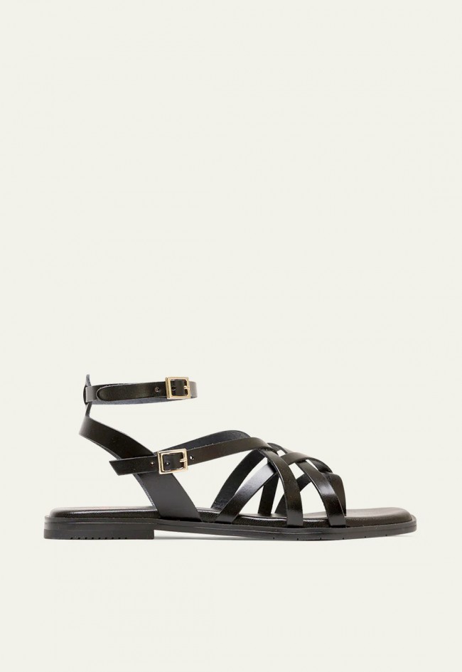 SANDALIA PLANA ROMANA DE PIEL NEGRO Porronet VITA 3121