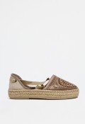 Alpargata plana beige de mujer con suela de esparto y cordones para atar – artesanía española con estilo boho | GARRIDO MURO 712