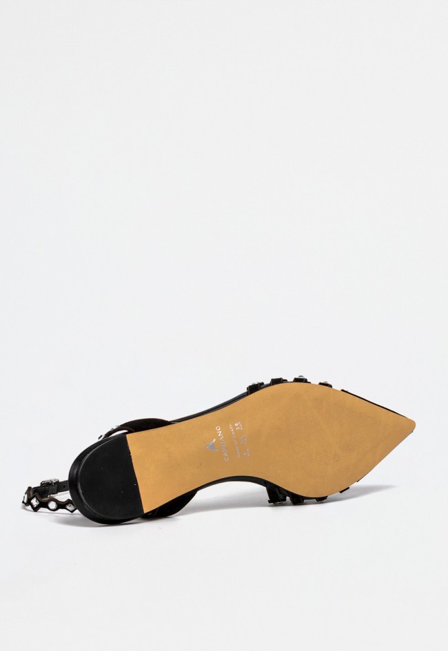 Zapato plano destalonado de mujer en piel negra con tiras de brillo – elegancia luminosa y frescura | CARRANO 507077