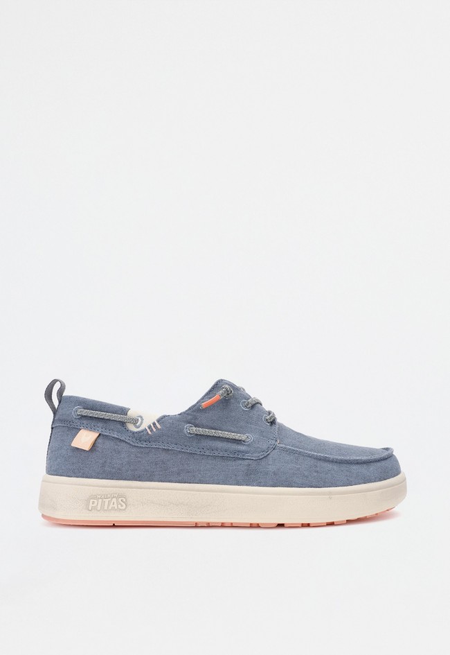 Zapato náutico de hombre en algodón y lino azul – ligero, fresco y con suela antideslizante | WALK IN PITAS MAUI maui flax
