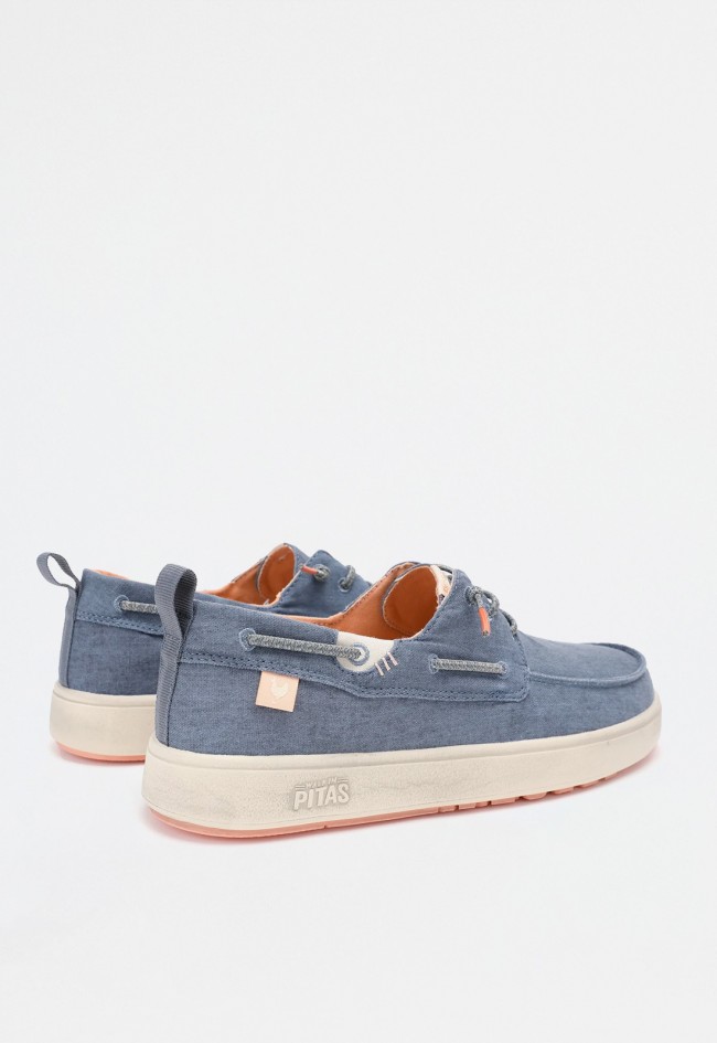 Zapato náutico de hombre en algodón y lino azul – ligero, fresco y con suela antideslizante | WALK IN PITAS MAUI maui flax