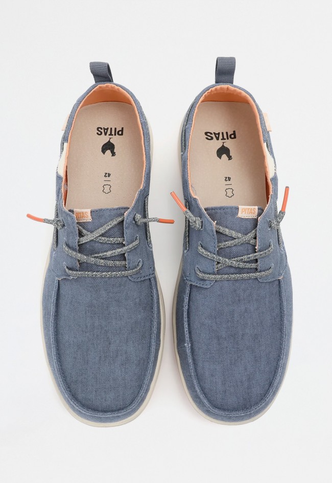 Zapato náutico de hombre en algodón y lino azul – ligero, fresco y con suela antideslizante | WALK IN PITAS MAUI maui flax