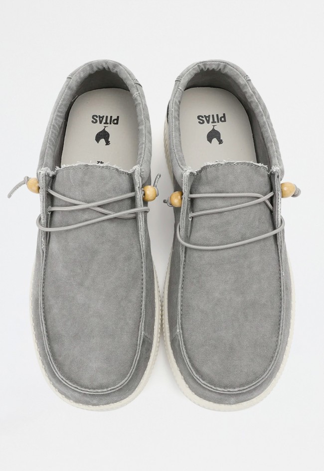 Zapato naútico Wallabi gris de hombre en algodón con efecto desgastado – ultraligero|WALK IN PITAS WP150 wallabi