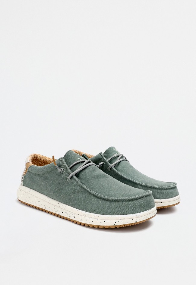 Zapato Wallabi de hombre en algodón verde con cordones elásticos y plantilla extraíble | WALK IN PITAS NIAS