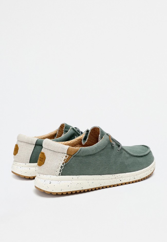Zapato Wallabi de hombre en algodón verde con cordones elásticos y plantilla extraíble | WALK IN PITAS NIAS