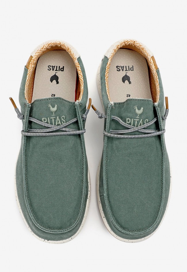 Zapato Wallabi de hombre en algodón verde con cordones elásticos y plantilla extraíble | WALK IN PITAS NIAS