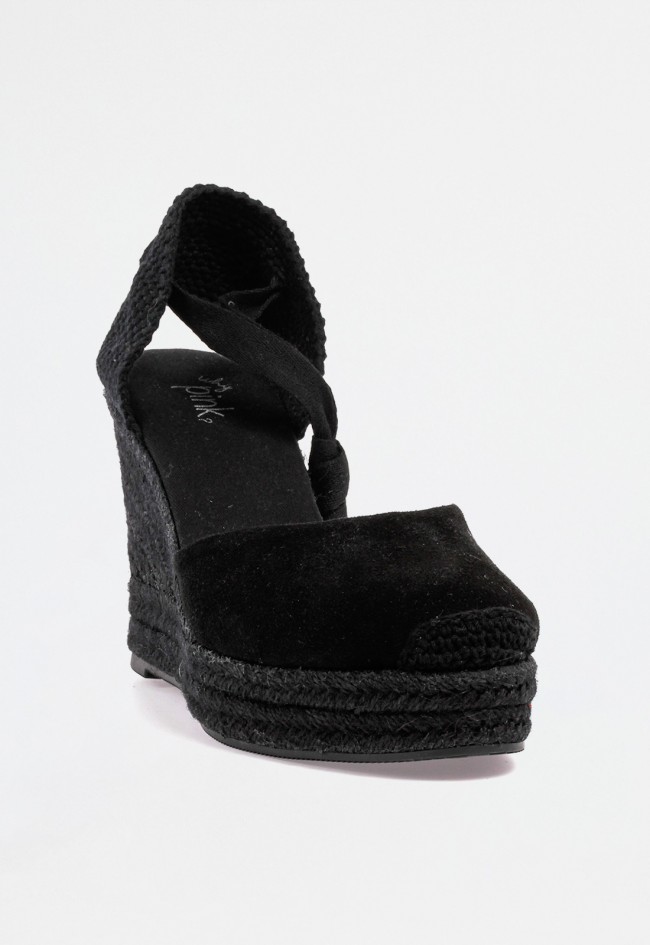 Alpargata mujer negra de cuña alta con cintas y suela de esparto – estilo atemporal y versátil Why Pink? m5388