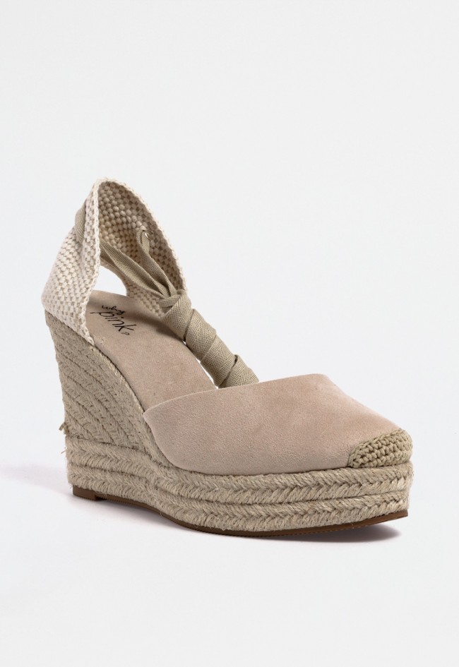 Alpargata mujer beige de cuña alta con cintas y suela de esparto – elegancia veraniega atemporal Why Pink? m5388