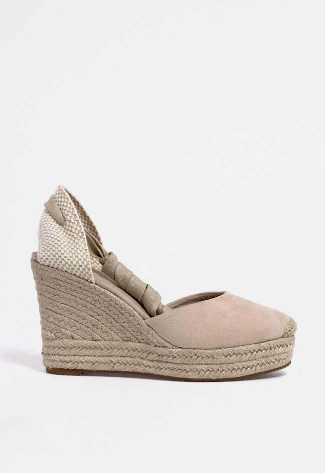 Alpargata mujer beige de cuña alta con cintas y suela de esparto – elegancia veraniega atemporal Why Pink? m5388