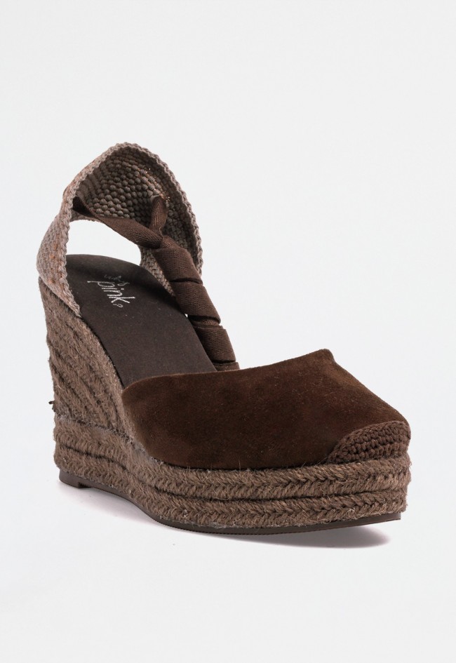 Alpargata mujer marrón chocolate de cuña alta con cintas y suela de esparto – esencia natural y elegante Why Pink? m5388
