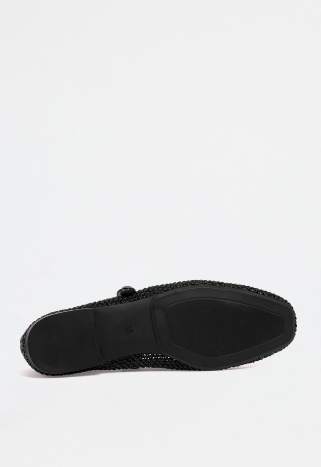 Bailarina trenzada negra con tira cruzada y hebilla dorada – elegancia artesanal en clave femenina Why Pink? m5225