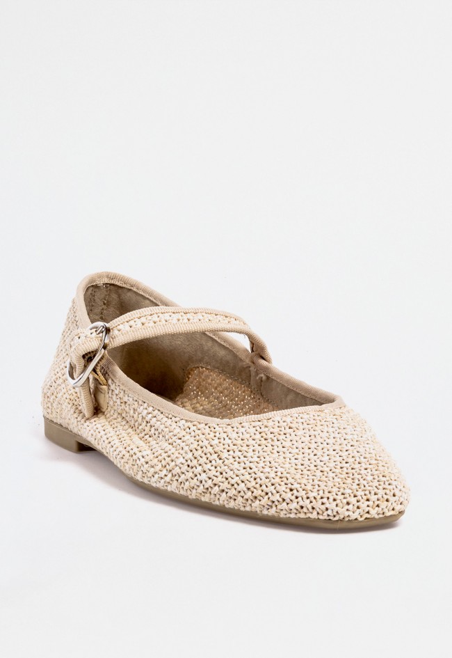 Bailarina trenzada beige con tira cruzada y hebilla dorada – delicadeza natural con encanto artesanal Why Pink? m5225