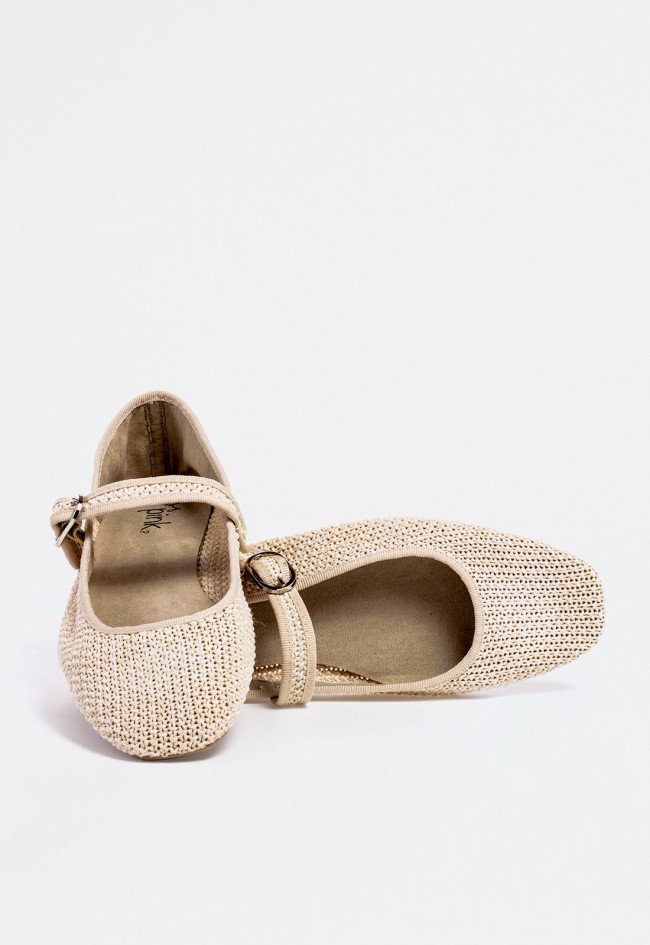 Bailarina trenzada beige con tira cruzada y hebilla dorada – delicadeza natural con encanto artesanal Why Pink? m5225