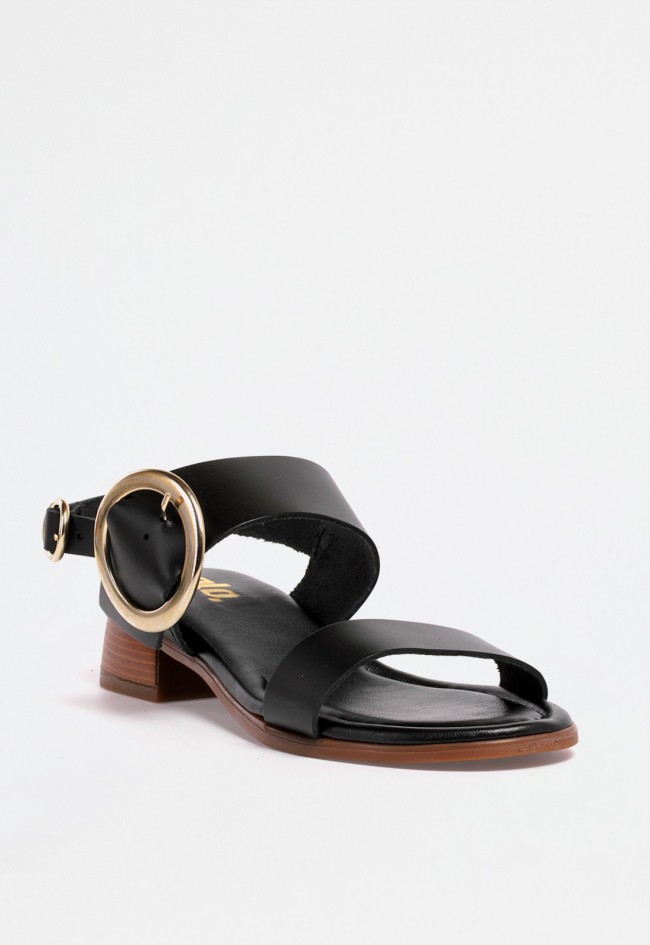 Sandalia mujer negra de cuña media con tiras y hebillas doradas – estilo contemporáneo y sofisticado VAS 422-beta
