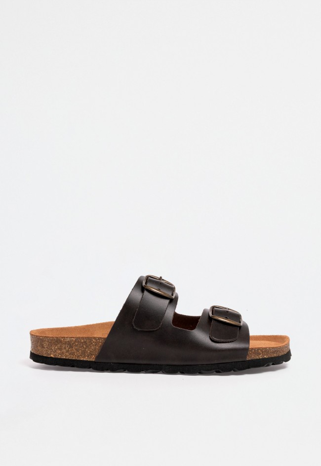 Sandalia bio moka de mujer en piel con doble correa y hebilla – comodidad natural en clave neutra y versátil VAS 11096 p