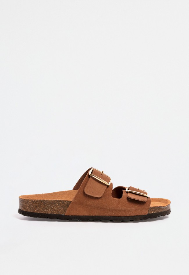 Sandalia bio cuero de mujer en piel con doble correa y hebilla – diseño clásico para comodidad diaria con estilo VAS 0747