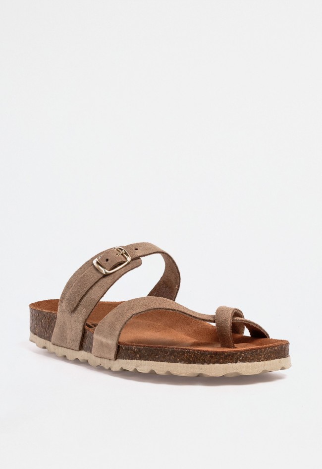 Sandalia bio mujer piel color tostado con diseño de dedo y hebilla – estilo natural con máxima sujeción VAS 3572