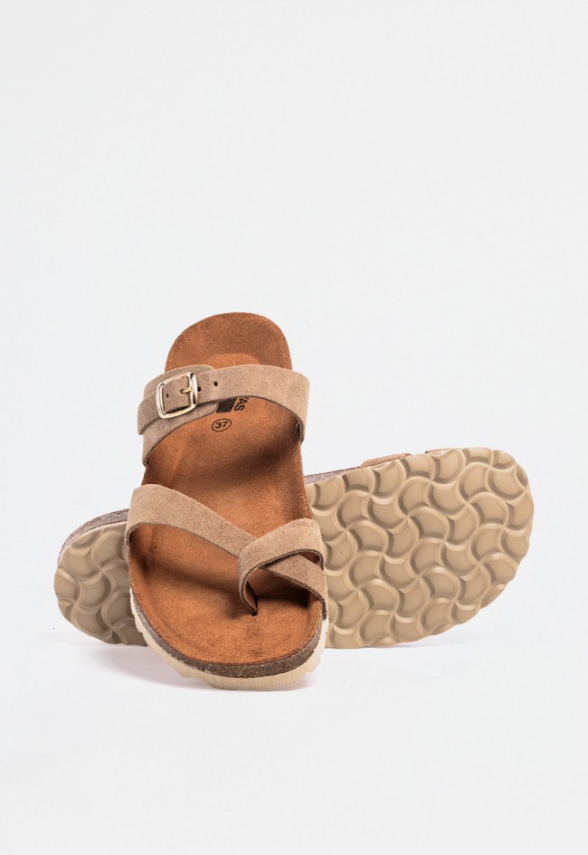 Sandalia bio mujer piel color tostado con diseño de dedo y hebilla – estilo natural con máxima sujeción VAS 3572