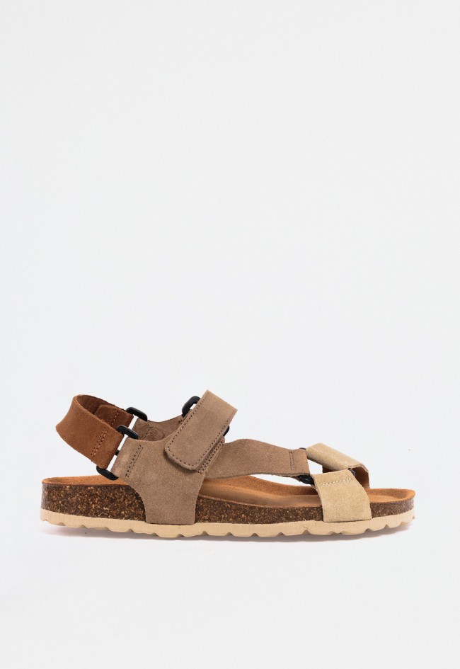 Sandalia bio plana de mujer en piel con tiras cruzadas y velcro en empeine – comodidad con estilo natural multicolor VAS 12396