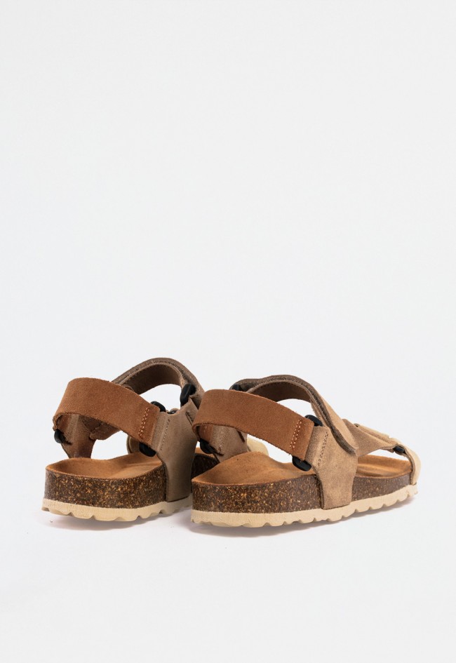 Sandalia bio plana de mujer en piel con tiras cruzadas y velcro en empeine – comodidad con estilo natural multicolor VAS 12396