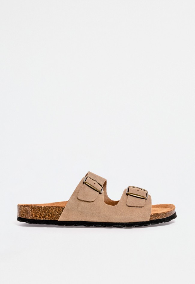 Sandalia bio de hombre en piel color tostado con doble correa y hebillas doradas – confort clásico y funcional VAS 3195