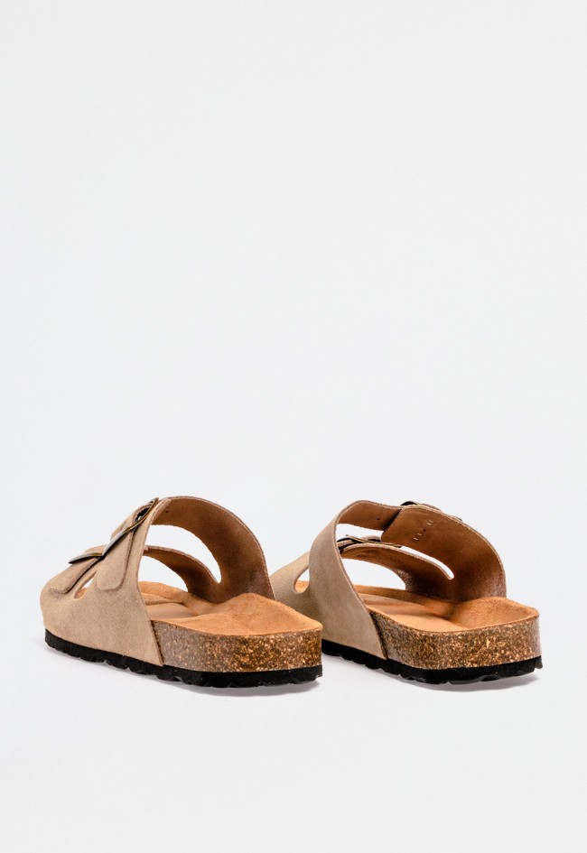 Sandalia bio de hombre en piel color tostado con doble correa y hebillas doradas – confort clásico y funcional VAS 3195