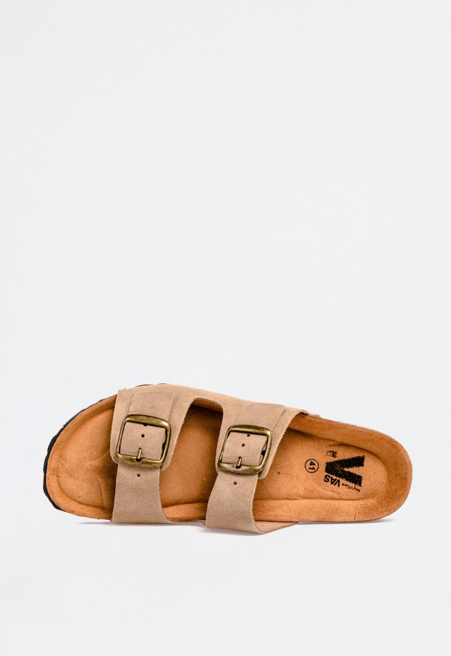 Sandalia bio de hombre en piel color tostado con doble correa y hebillas doradas – confort clásico y funcional VAS 3195