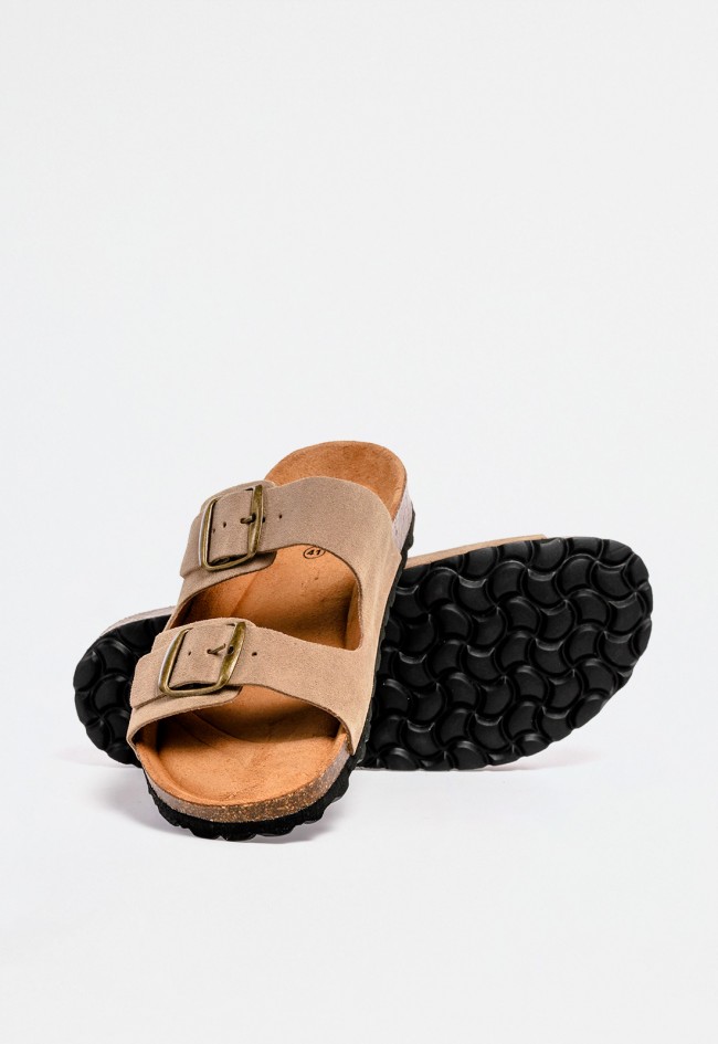 Sandalia bio de hombre en piel color tostado con doble correa y hebillas doradas – confort clásico y funcional VAS 3195