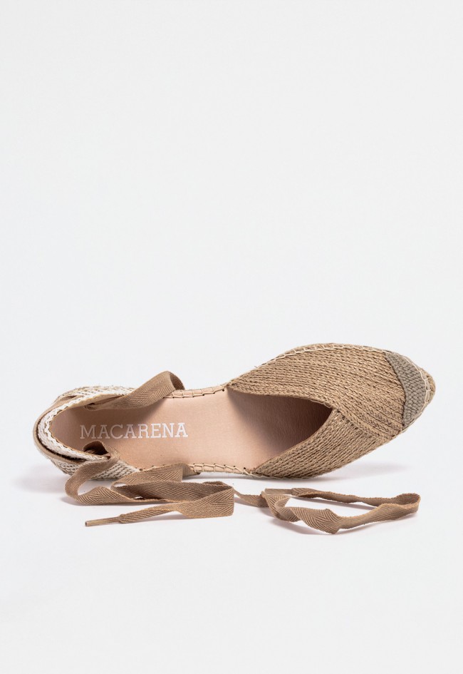 Alpargata plana de mujer en rafia beige con cintas – estilo natural y vegano con sello Macarena ima 13
