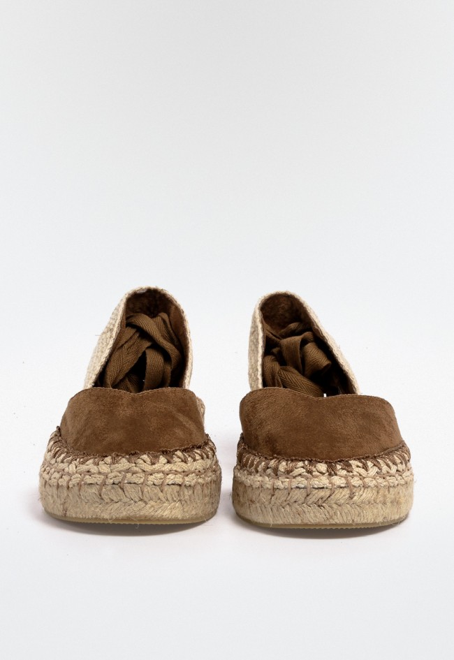 Alpargata plana mujer camel con cintas y suela de esparto – esencia veraniega con sello Why Pink? m5420