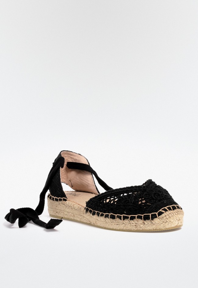 Alpargata plana mujer crochet con cintas y suela de esparto – diseño artesanal de Why Pink? m5421