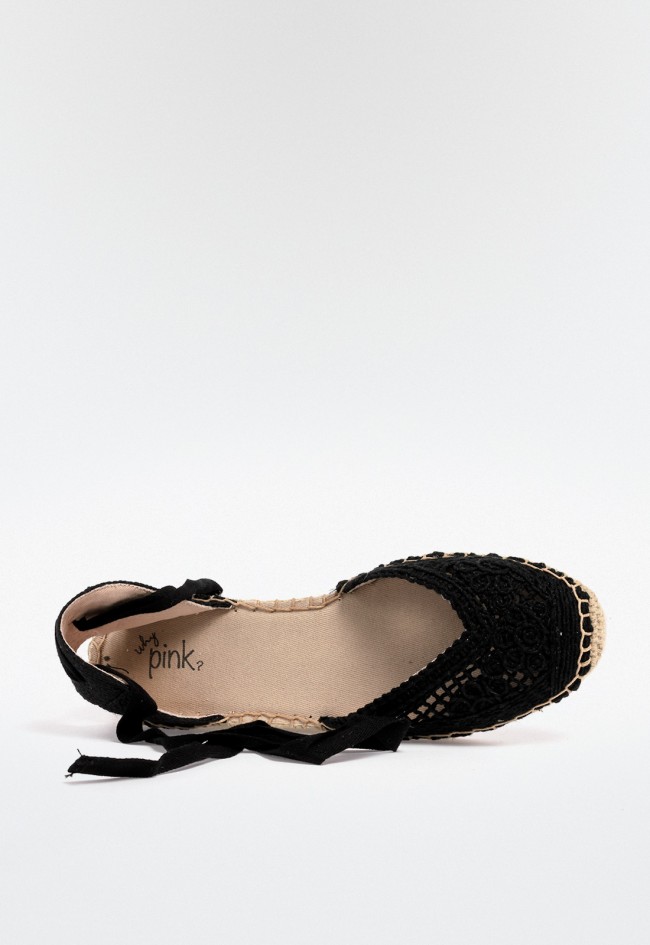 Alpargata plana mujer crochet con cintas y suela de esparto – diseño artesanal de Why Pink? m5421