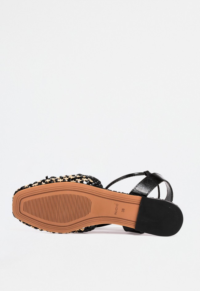 Zapato bailarina negro destalonado trenzado con cordones y lazo – elegancia artesanal y femenina VAS d49001