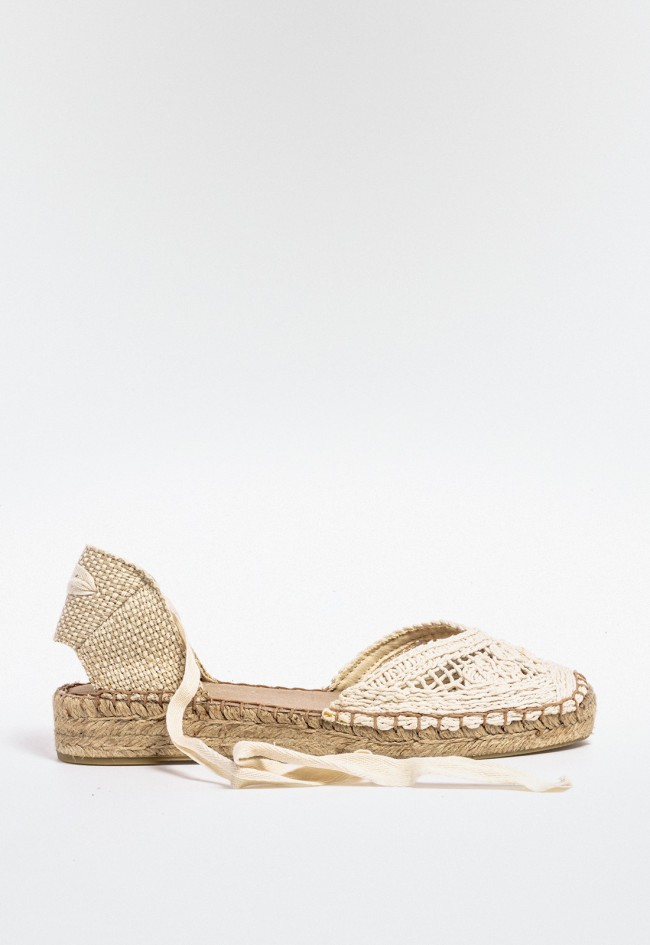 Alpargata plana de mujer con crochet, cintas para atar y suela de esparto – estilo artesanal y femenino Why Pink? m5421