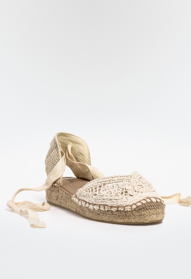 Alpargata plana de mujer con crochet, cintas para atar y suela de esparto – estilo artesanal y femenino Why Pink? m5421