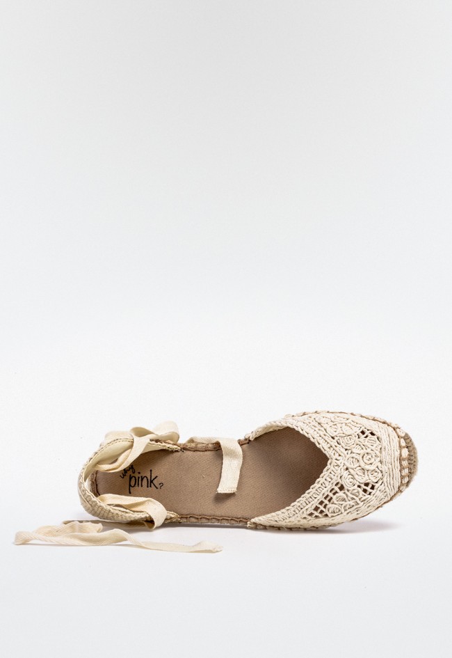 Alpargata plana de mujer con crochet, cintas para atar y suela de esparto – estilo artesanal y femenino Why Pink? m5421