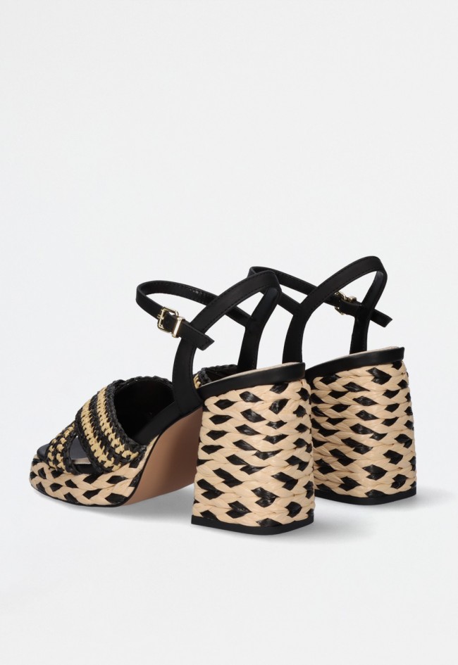 Sandalia tacón ancho trenzada black beige con doble tira cruzada y cierre – diseño moderno y veraniego EXE havana-022