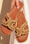 Sandalia plana color cuero con plantilla de piel – versatilidad elegante para tu fondo de armarion cuero EXE sabrina-726