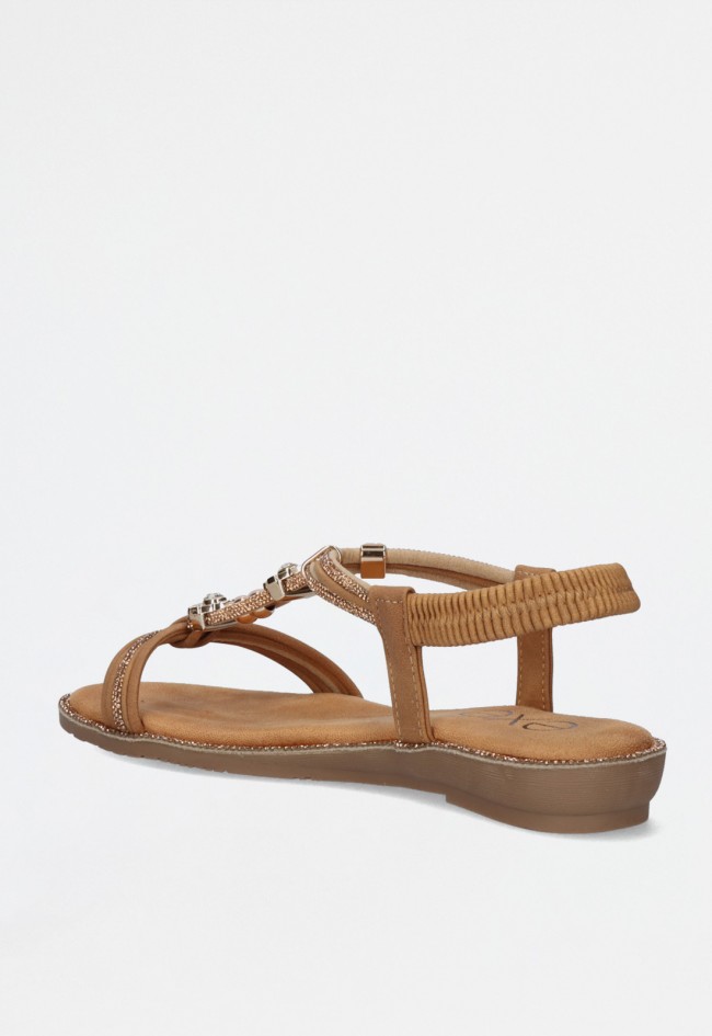 Sandalia plana camel con abalorios y tira elástica – estilo boho chic para tu fondo de armario EXE 8013-7