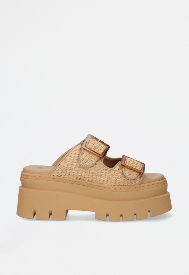 Sandalia plataforma en raffia natural con doble correa y hebilla – comodidad y estilo para el día a día EXE 240621