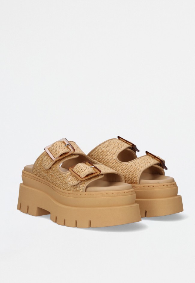 Sandalia plataforma en raffia natural con doble correa y hebilla – comodidad y estilo para el día a día EXE 240621