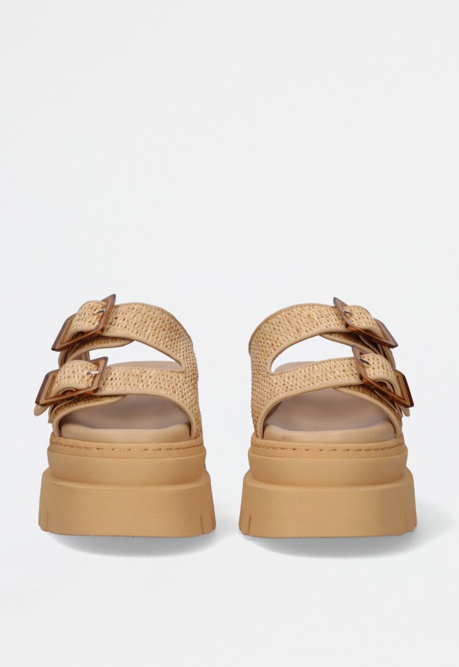 Sandalia plataforma en raffia natural con doble correa y hebilla – comodidad y estilo para el día a día EXE 240621