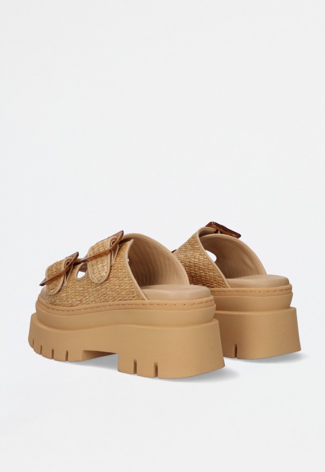 Sandalia plataforma en raffia natural con doble correa y hebilla – comodidad y estilo para el día a día EXE 240621