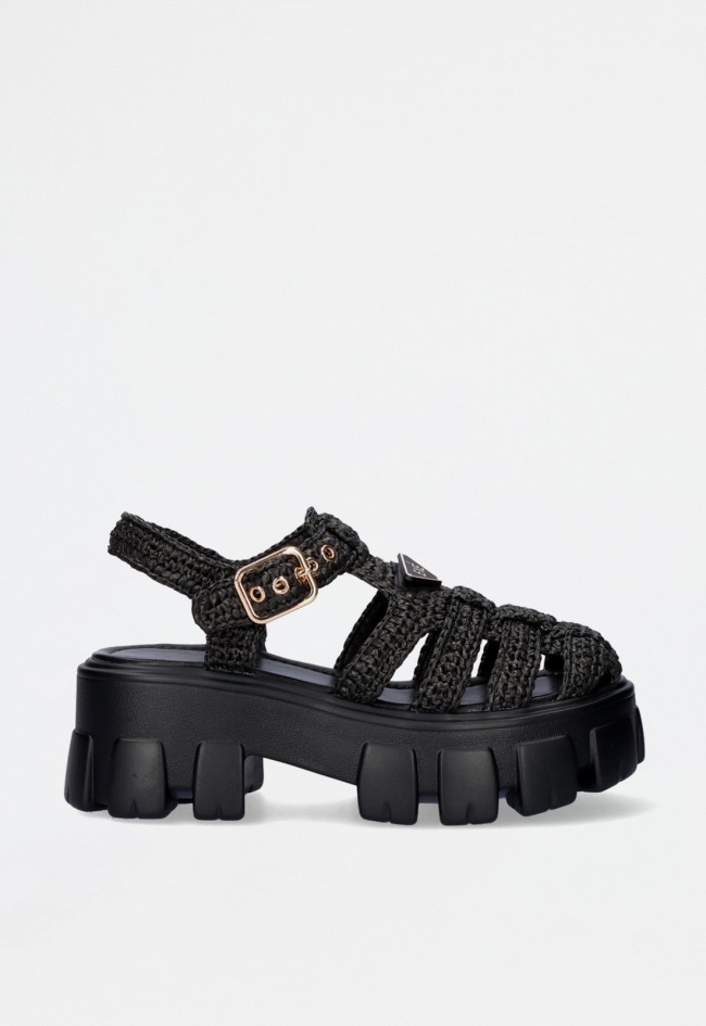 Sandalia plataforma cangrejera trenzada negra de mujer – estilo artesanal con altura y carácter EXE xb9609-2