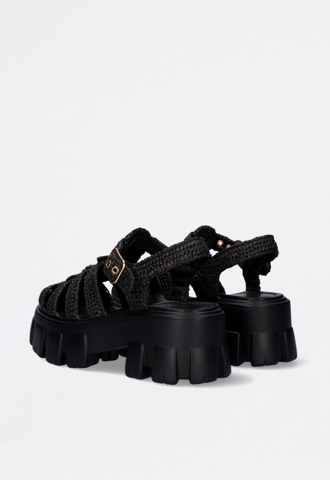 Sandalia plataforma cangrejera trenzada negra de mujer – estilo artesanal con altura y carácter EXE xb9609-2