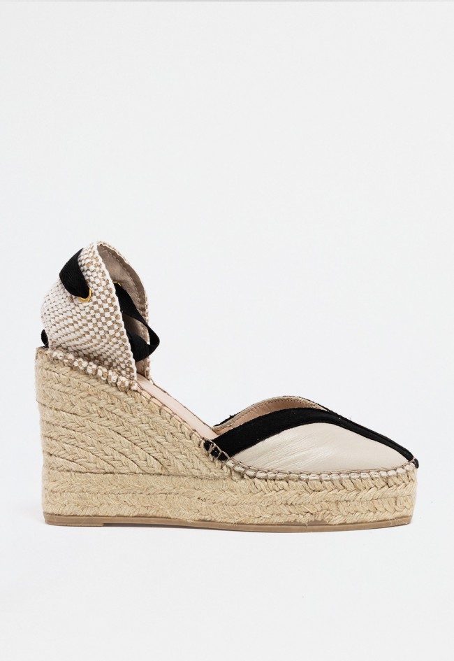 Alpargata mujer crema de piel con cuña de esparto y cuerdas para atar – estilo mediterráneo con esencia natural Glo d270940