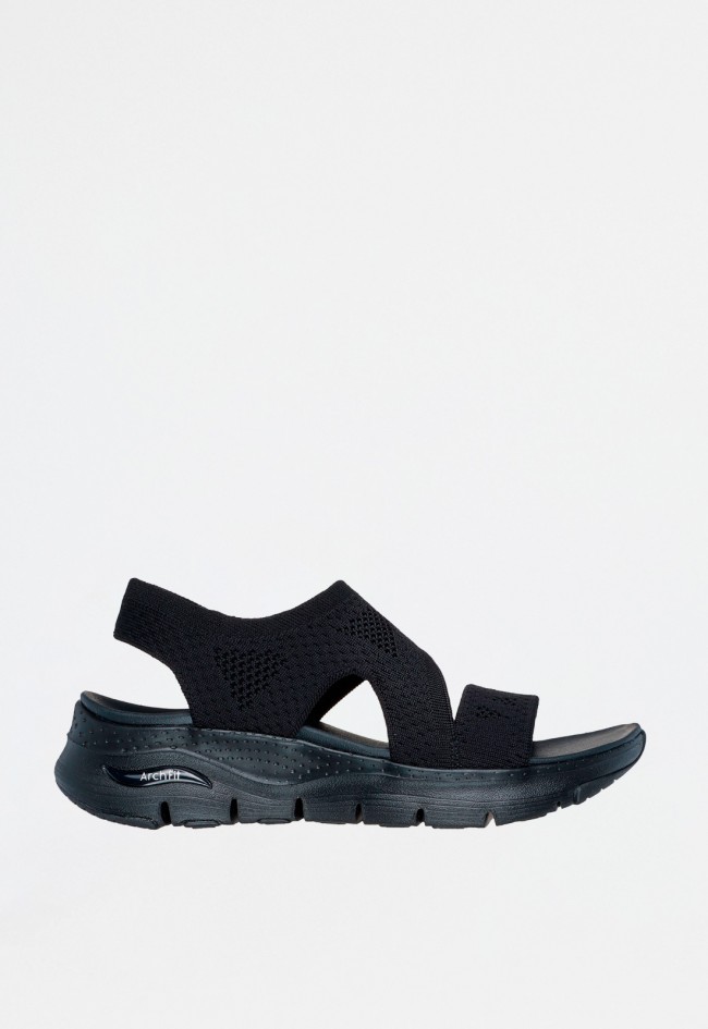 Sandalia mujer elástica negra Skechers 119458 con plantilla acolchada y suela ligera – confort versátil para cada paso