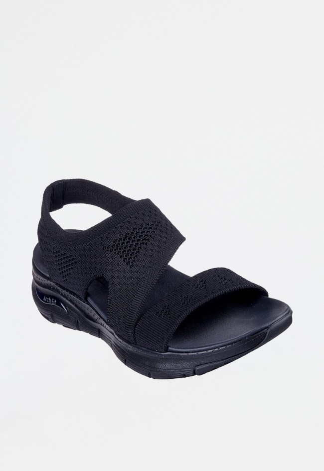 Sandalia mujer elástica negra Skechers 119458 con plantilla acolchada y suela ligera – confort versátil para cada paso